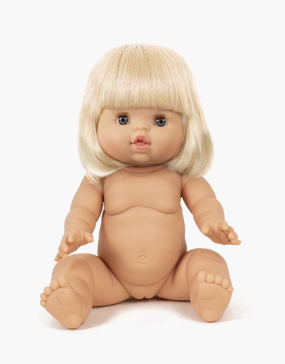 Angèle, exclusive Minikane platinum blonde doll with blue eyes gris