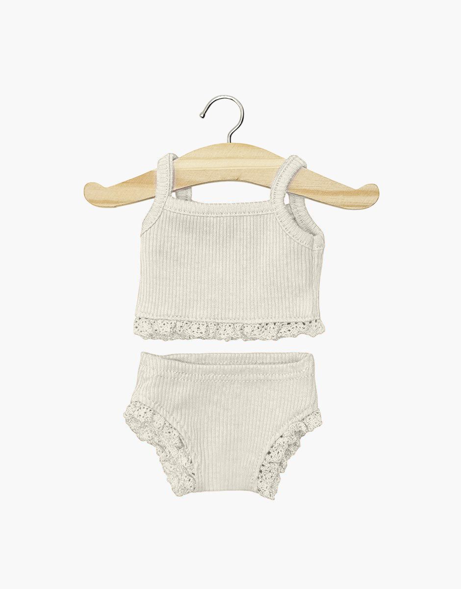 Les P'tits Basiques - Dessous fille en maille côtelée lin et sa dentelle