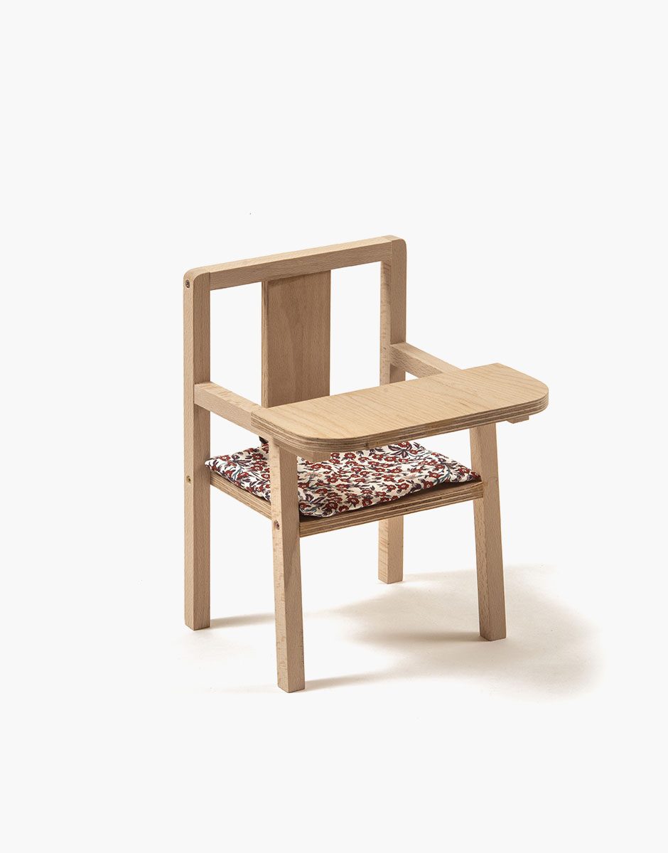 Petite chaise haute en bois “Blaise” et son assise en liberty