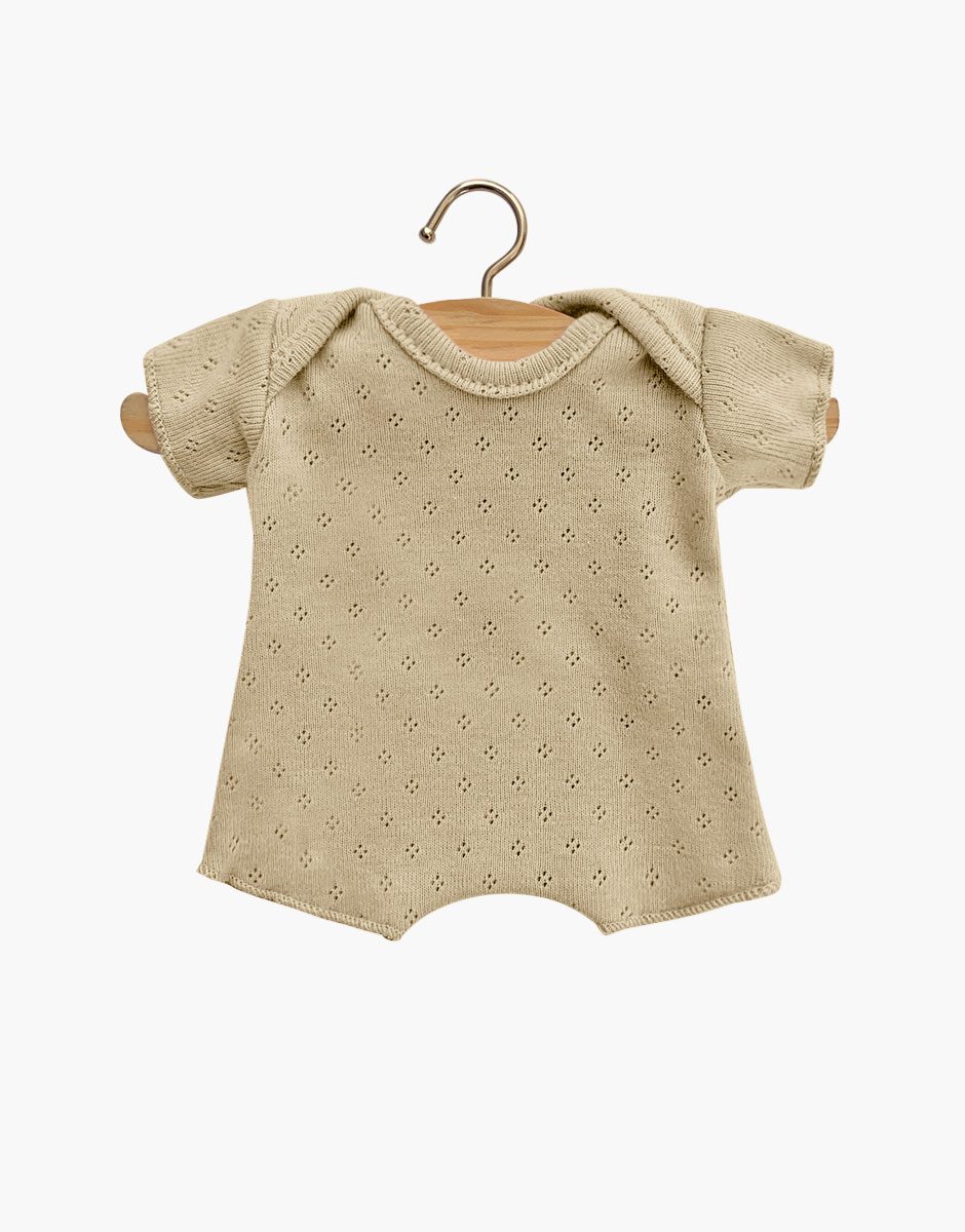 Babies – Body shorty en coton pointillé lin foncé (emmanchure américaine)