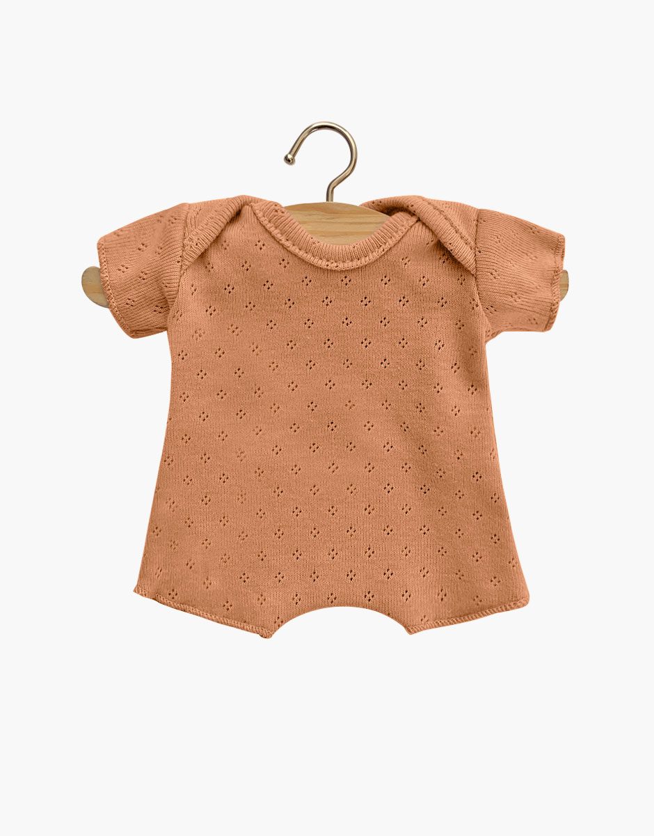 Babies – Body shorty en coton pointillé cassonade (emmanchure américaine)