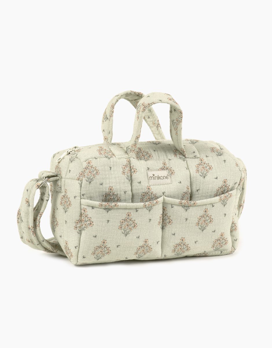 Accessoire sac à langer en coton motif Fleurs des champs pour poupées et poupons Minikane.