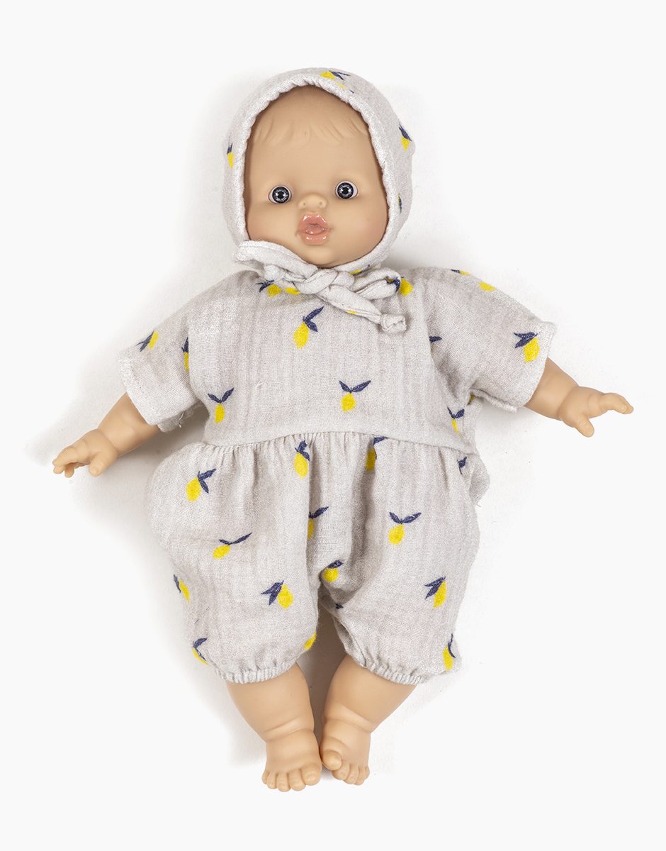 Babies – Barboteuse Noa en double gaze Citron et son béguin