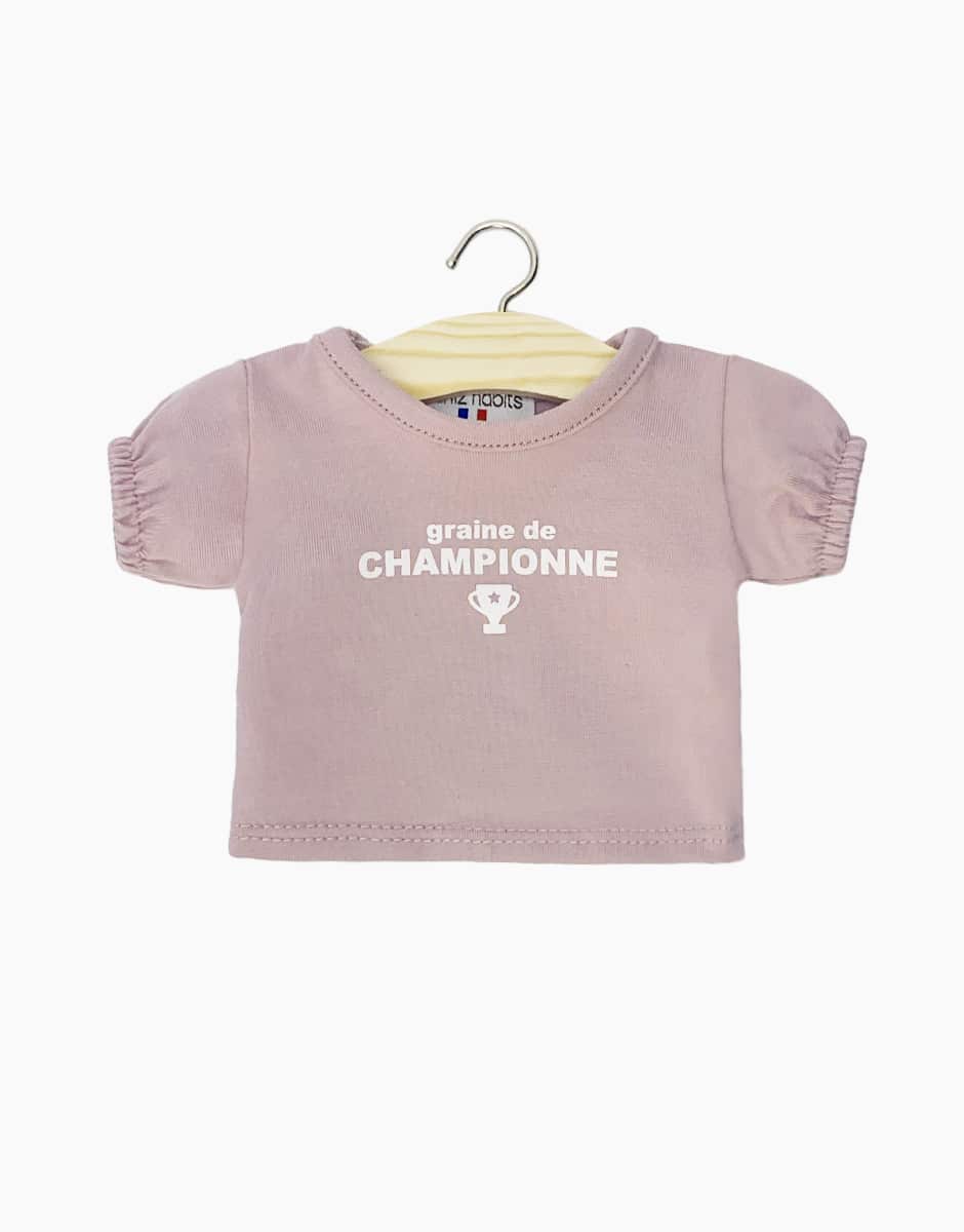 Minikane X Delage – T-shirt Lilou en jersey rose orchidée “Graine de Championne !”