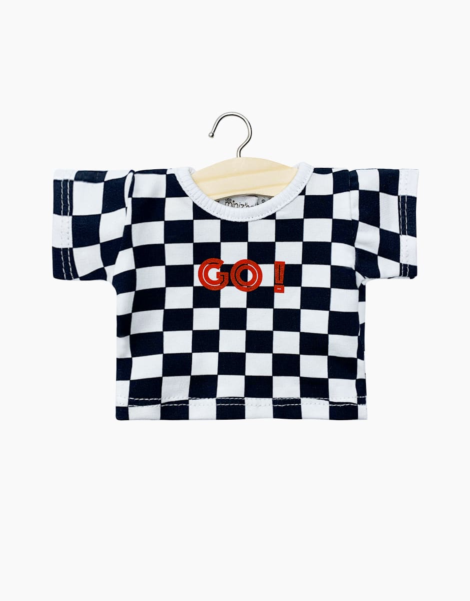 Minikane X Delage – T-shirt Philippe en jersey damier noir et blanc “GO!”