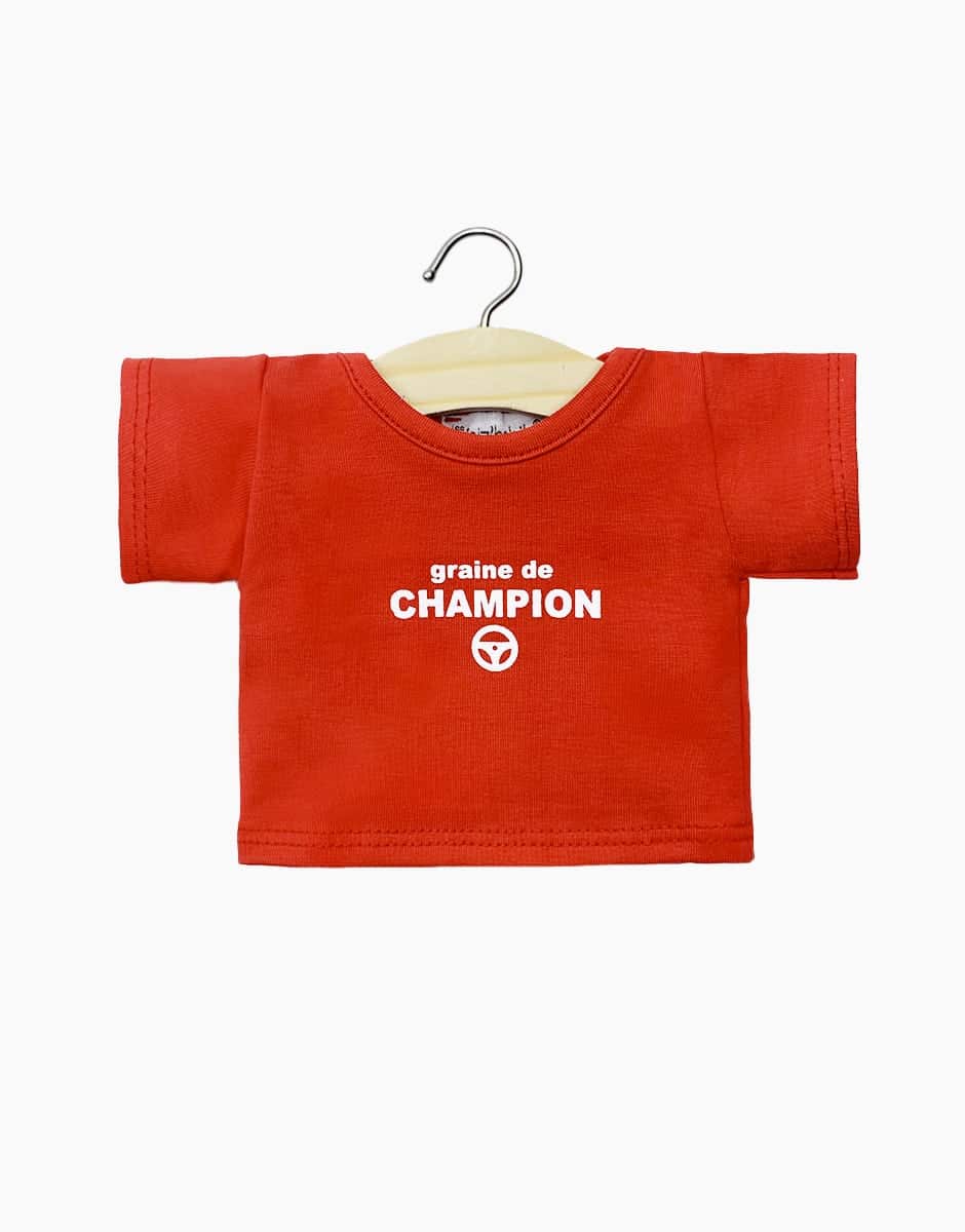 Minikane X Delage – T-shirt Philippe en jersey rouge “Graine de Champion”