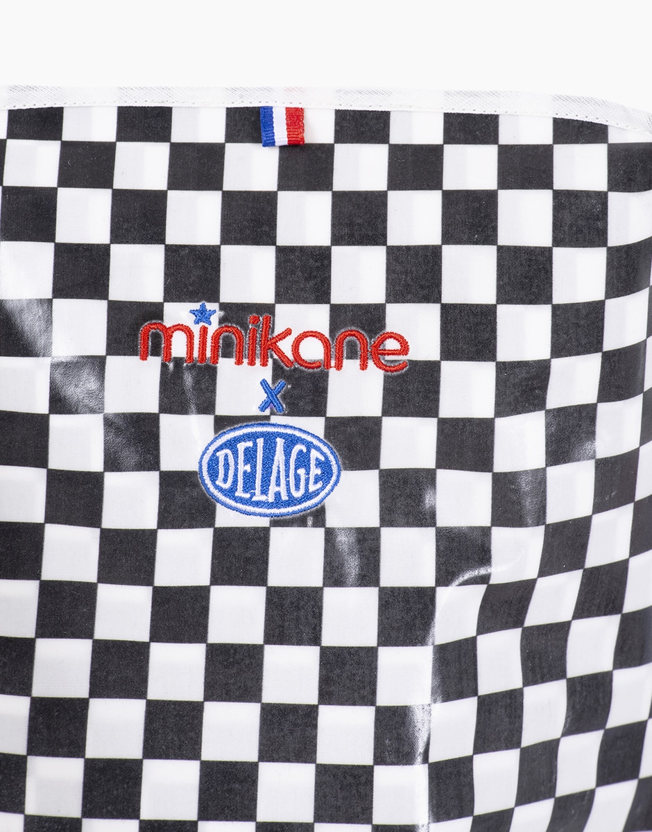 Minikane X Delage – Poussette Racing Damier noir/blanc, biais blanc