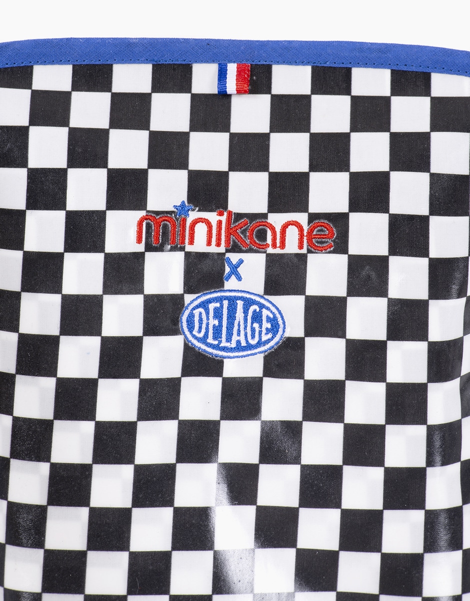 Minikane X Delage – Poussette Racing Damier noir/blanc, biais bleu