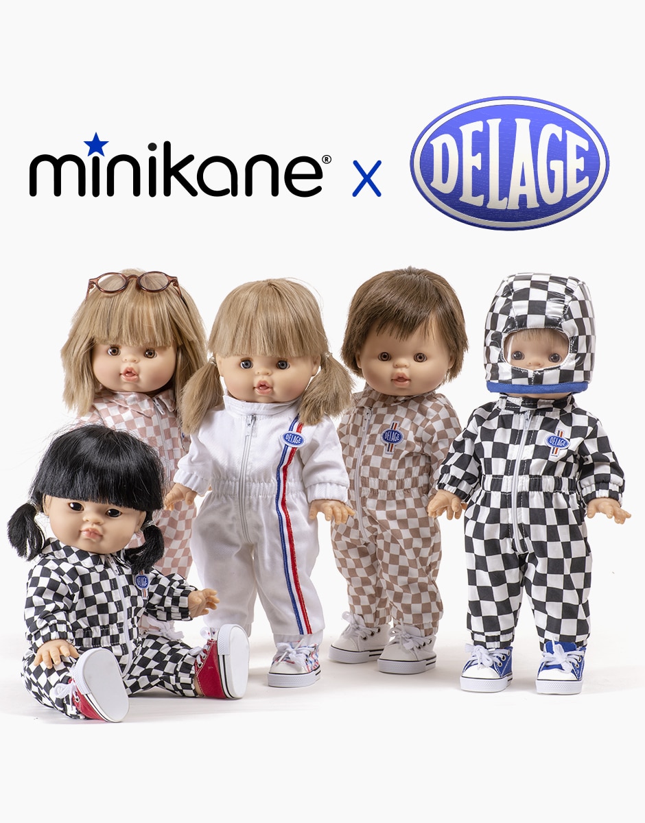 Minikane X Delage – Sac banane Enfant damier noir/blanc et sangle bleue