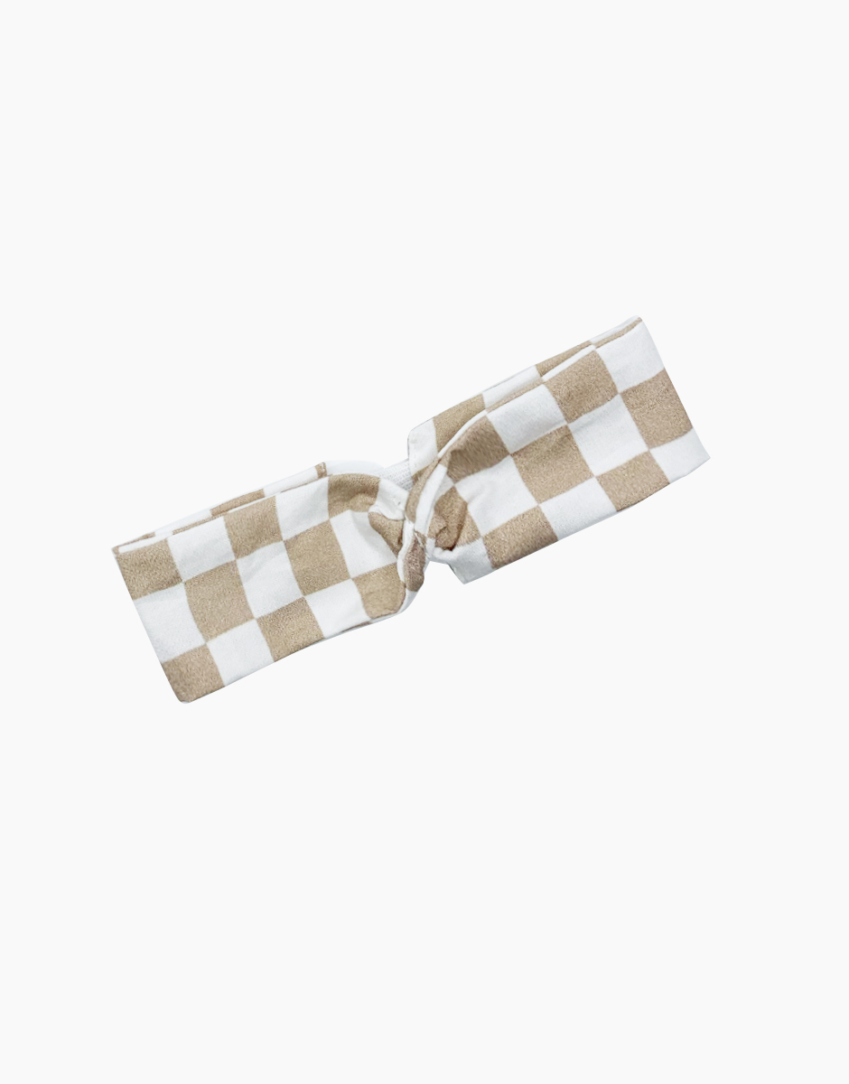 Minikane X Delage – Headband Andrée à damier beige et blanc