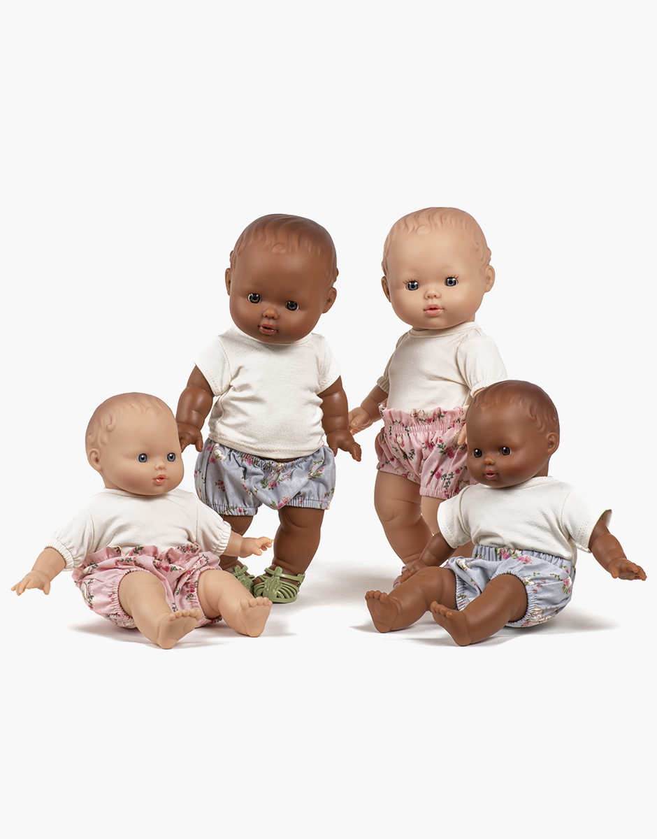 Babies – Ensemble t-shirt Lilou en jersey écru et bloomer à volant ourson rose