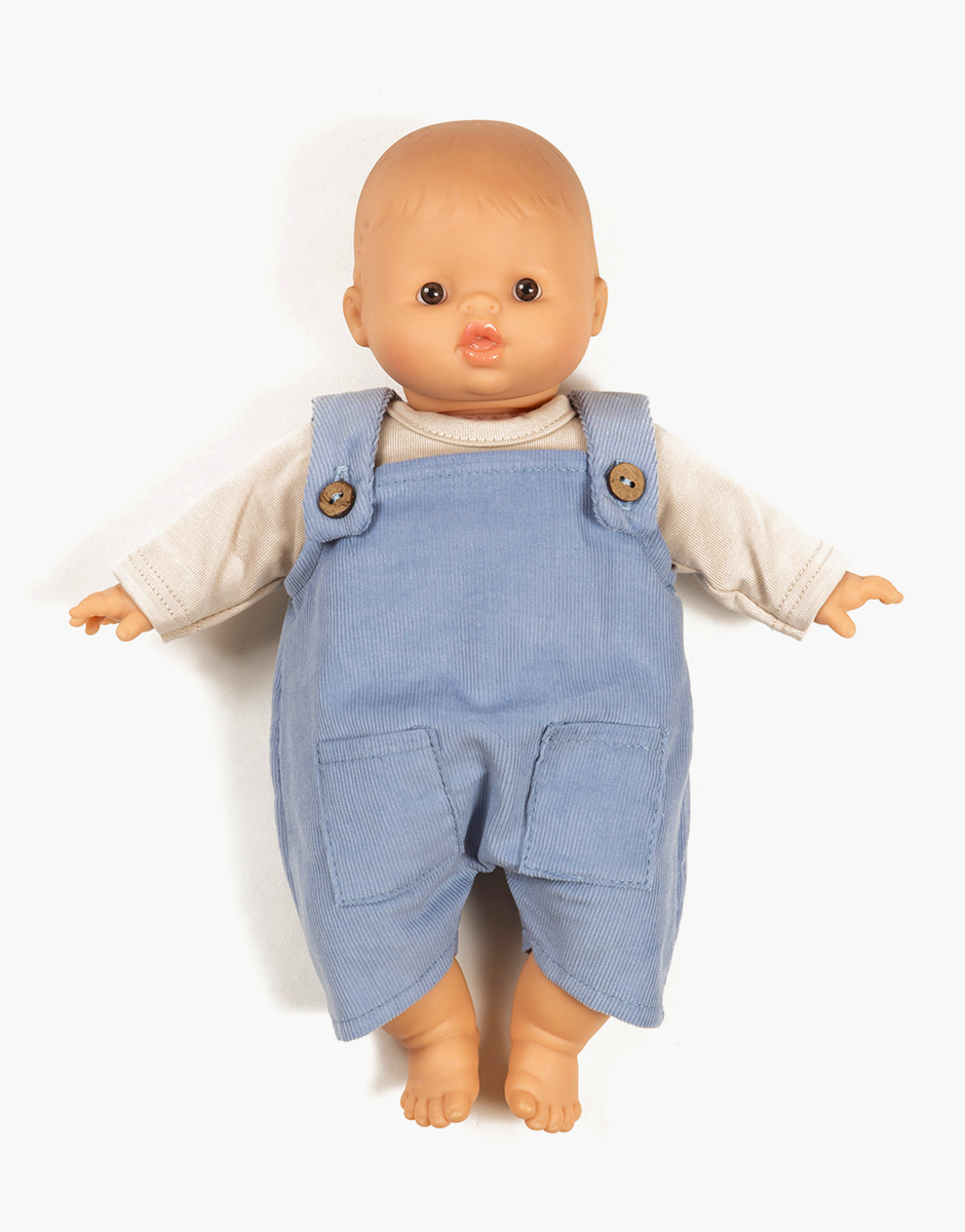 Babies – Ensemble salopette Antonin en milleraie bleu ciel et t-shirt en jersey lin