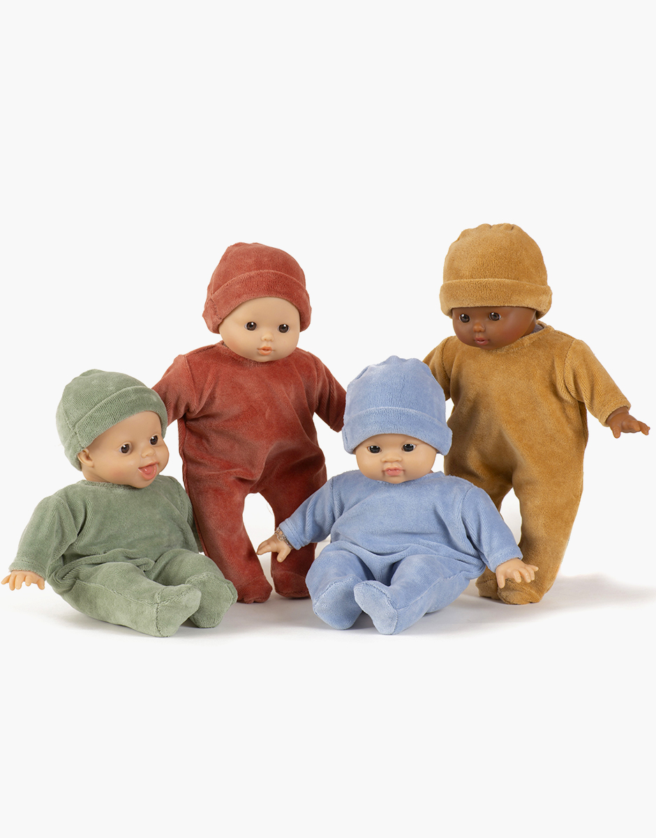 Minikane  Babies - Ensemble Dors bien et bonnet en velours nikky vert de  gris MADE IN FRANCE