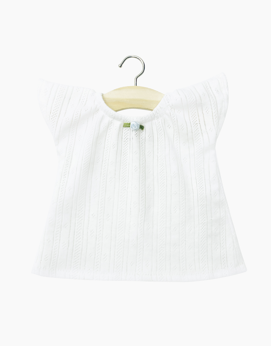 Chemise de nuit Albertine en coton pointillé rayé blanc avec fleur