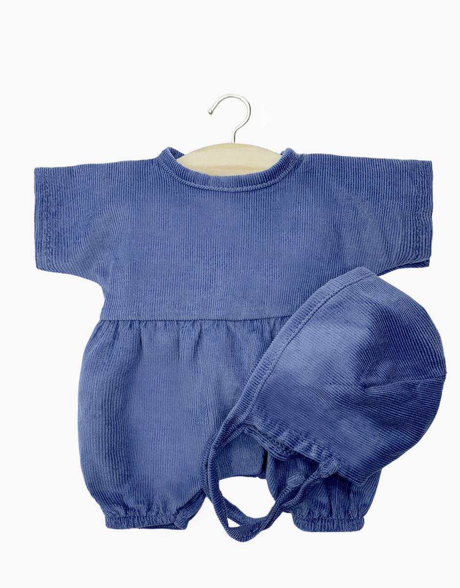 Babies – Barboteuse Noa en milleraie bleu foncé et son béguin