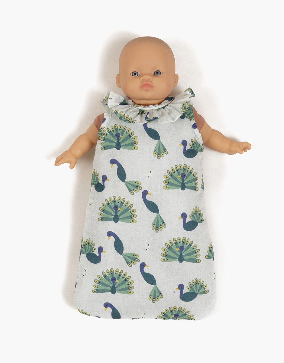 Accessoire turbulette à colerrette pour poupée et poupon Minikane Babies 28cm en coton motif Baby paon