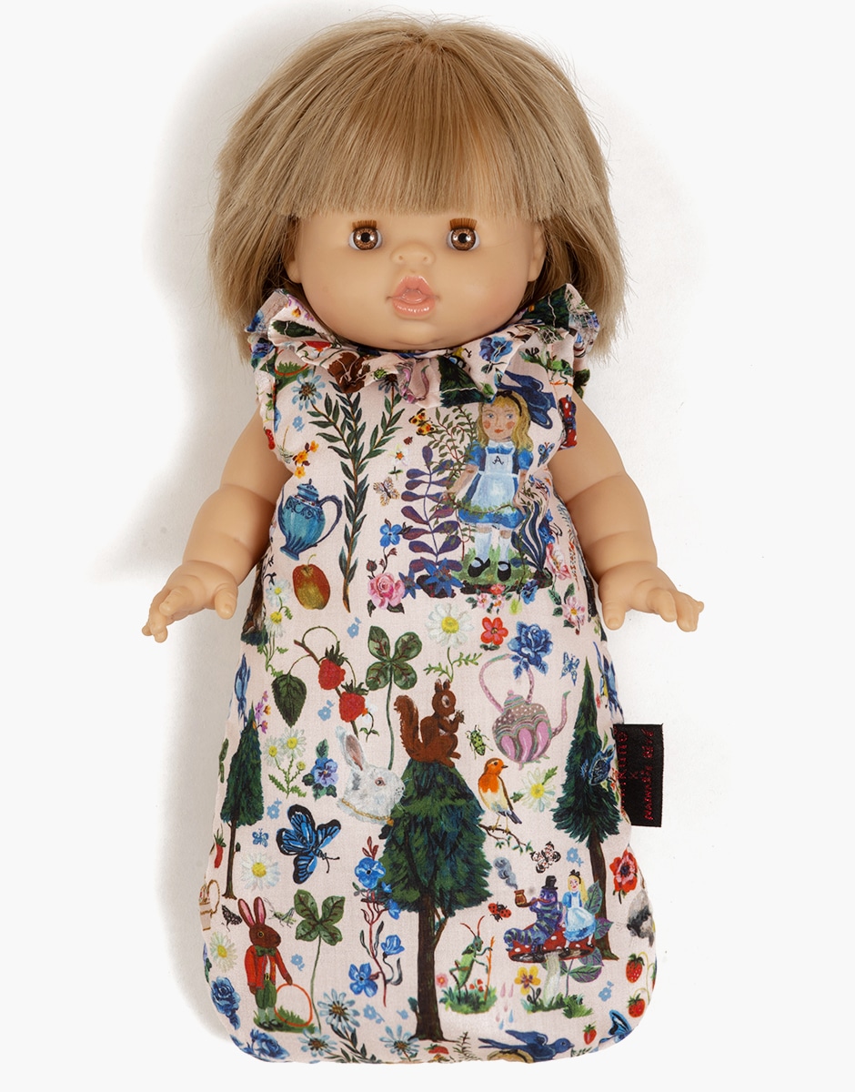 Accessoire porte-poupée encoton motif Alice pour poupées et poupons Minikane Gordis, motif crée par Nathalie Lété