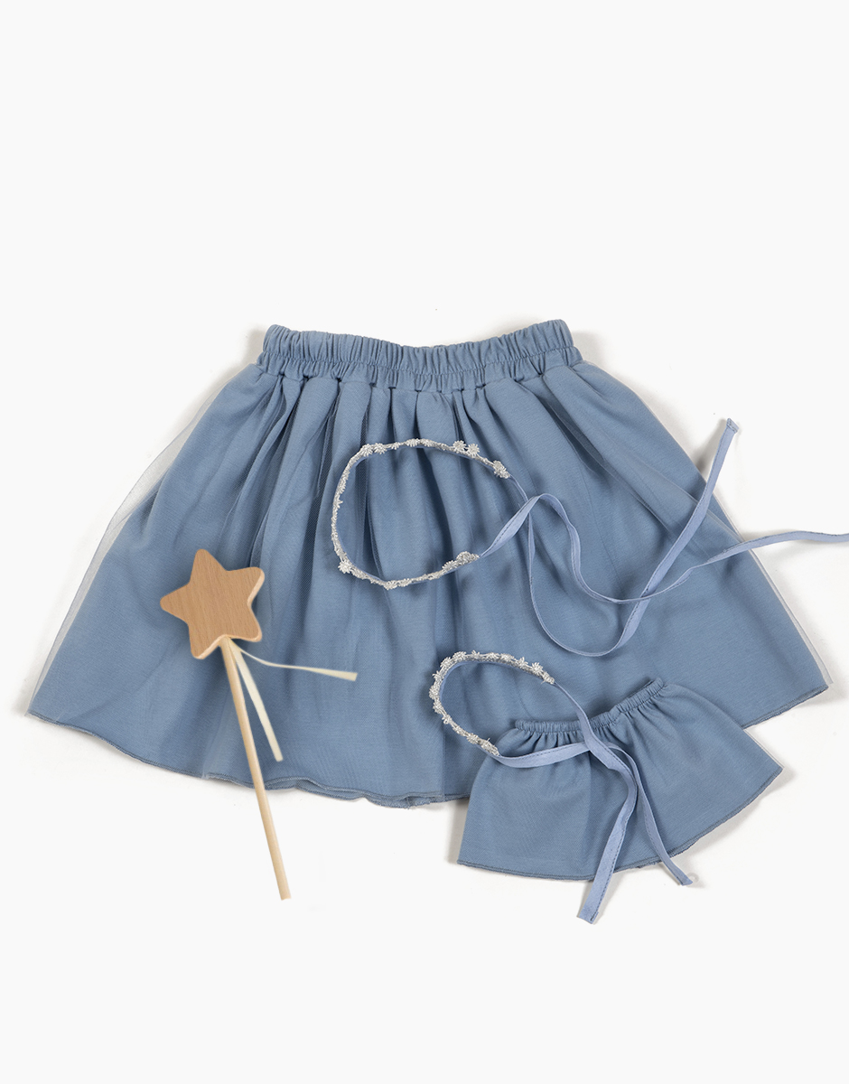 Les P’tits Déguiz – Duo de jupes enfant/poupée “Petite fée” Deva avec tutus bleu cobalt et baguette magique