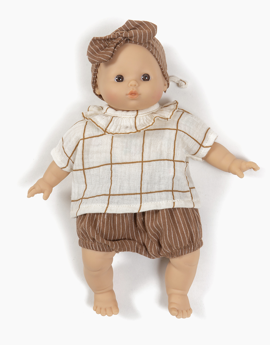 Babies – Ensemble top Coline en gaze de coton carreaux Aldo et bloomer en coton à rayures noisette