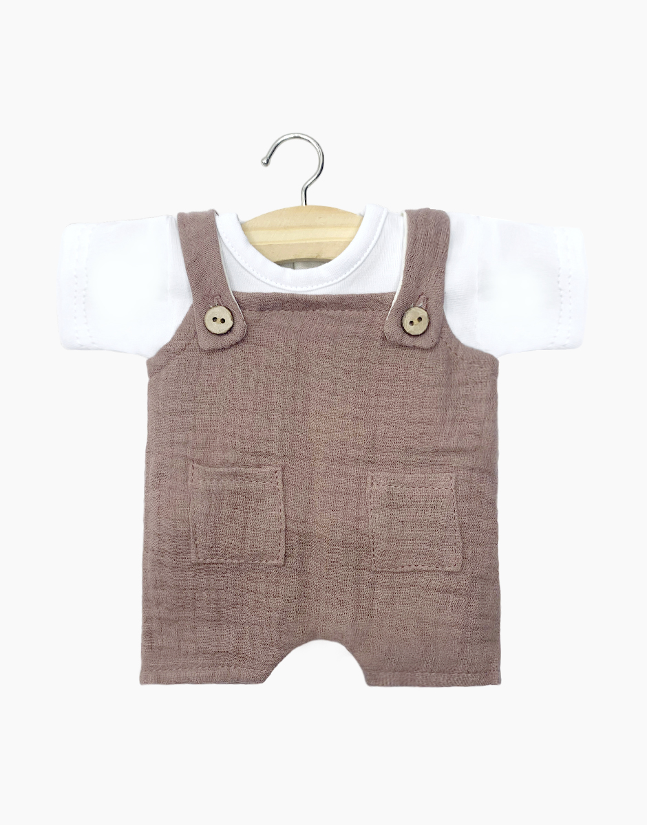 Babies – Ensemble salopette Antonin en gaze de coton châtaigne et son t-shirt en jersey blanc