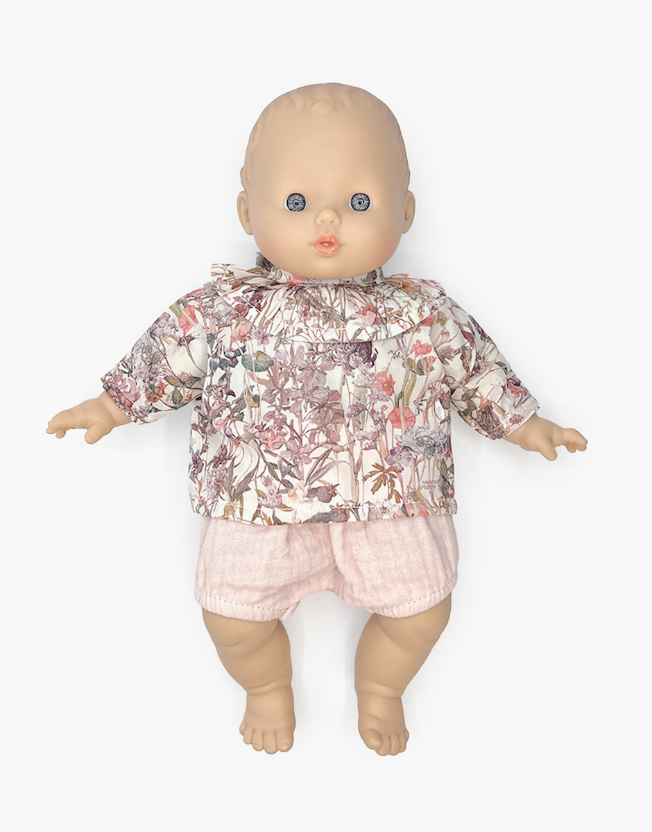 Babies – Ensemble top Coline Liberty Nénuphar et bloomer en gaze de coton rose pâle
