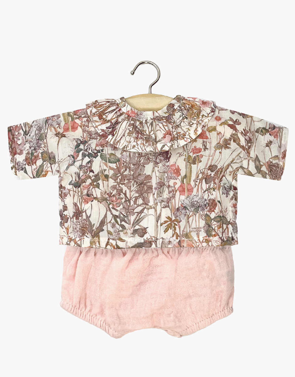 Babies – Ensemble top Coline Liberty Nénuphar et bloomer en gaze de coton rose pâle