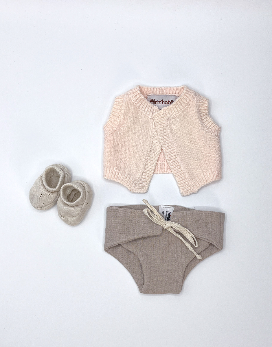 *Babies – Ensemble cardigan Léonie en tricot pétale avec couche à nouettes et chaussons