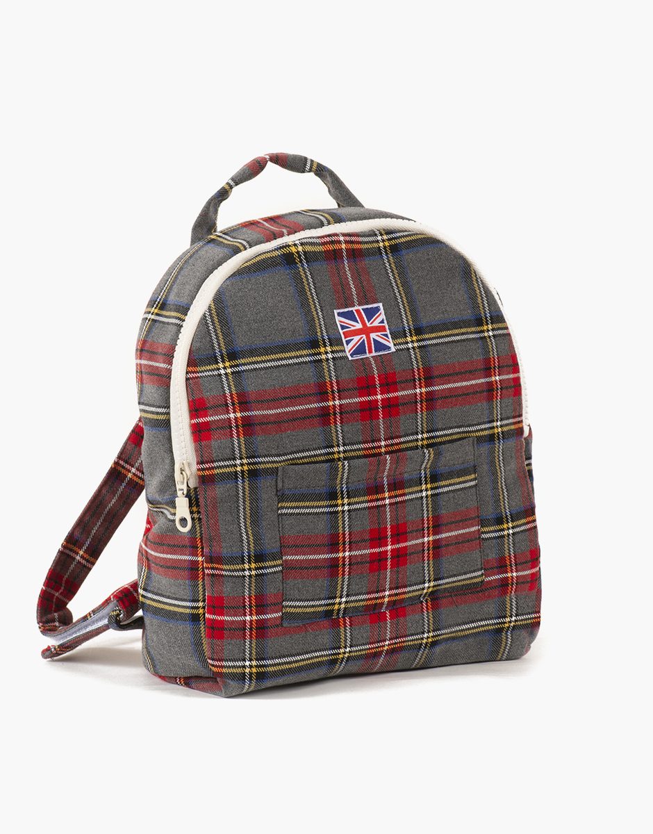 Sac à dos Théo pour enfant à carreaux Tartan gris