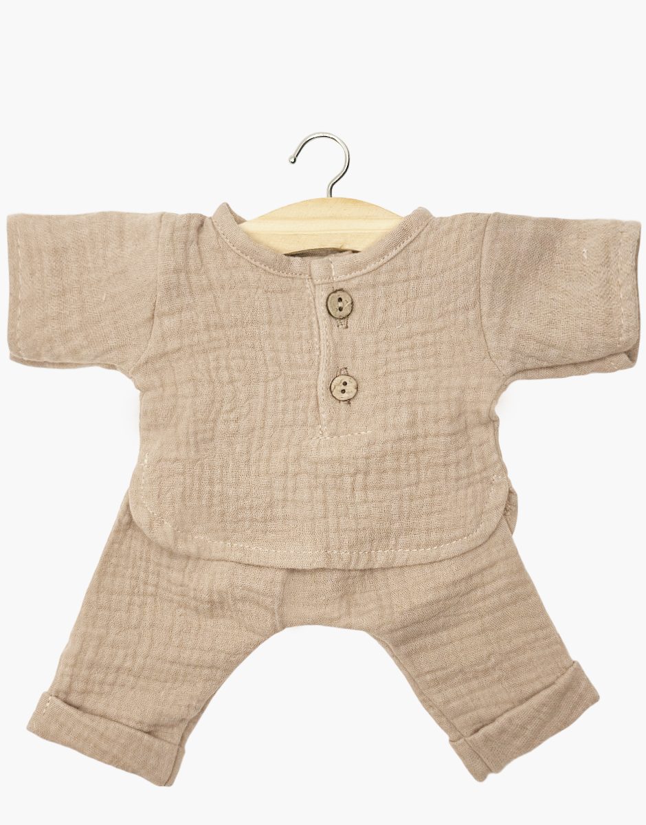 Ensemble Andrea manches longues en gaze de coton moka