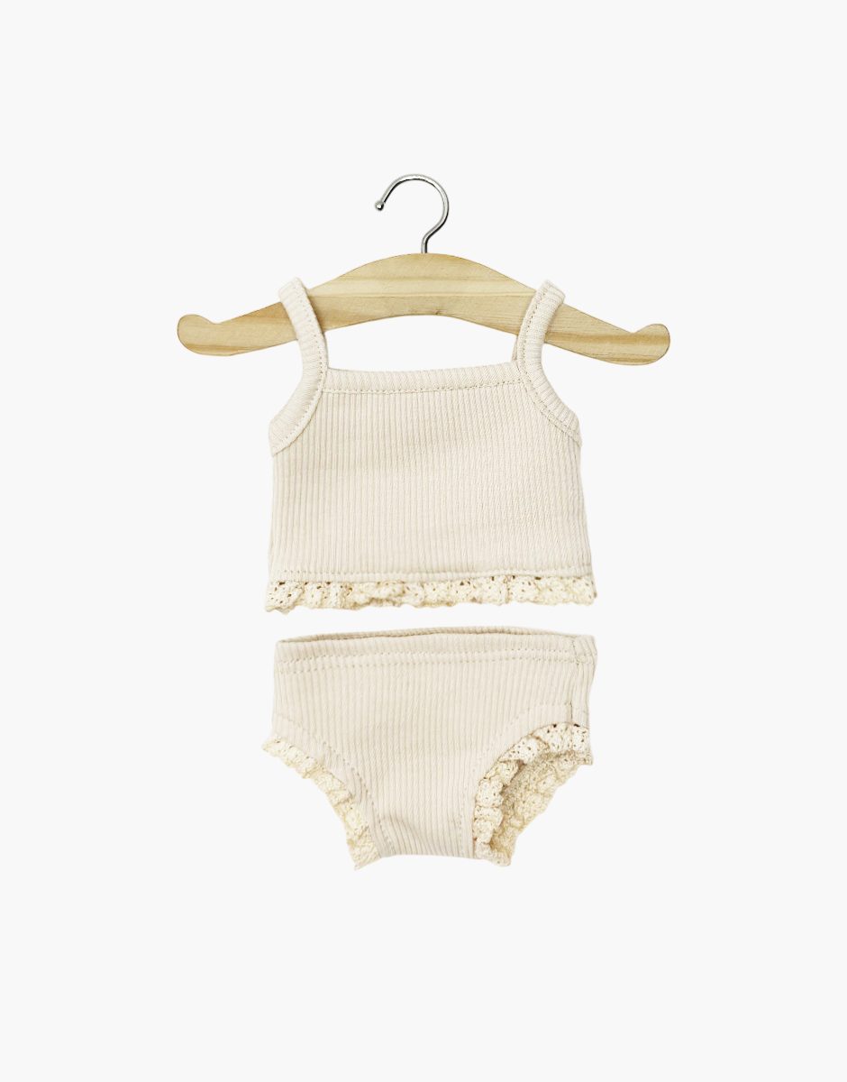 Dessous fille en maille côtelée mastic et sa dentelle