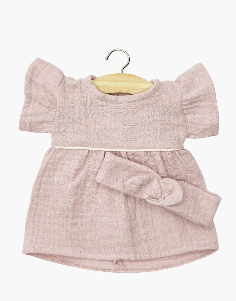 Robe Daisy et son headband à noeud rond en gaze de coton rose orchidée