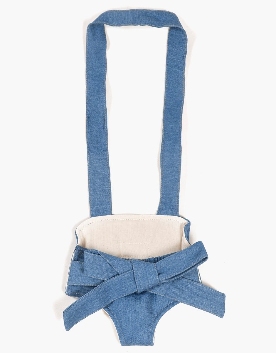 Porte poupée en jean bleu denim
