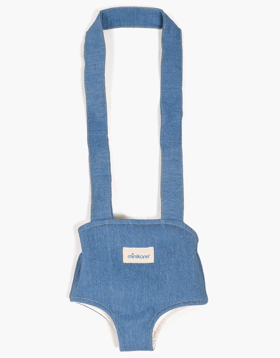 Porte poupée en jean bleu denim