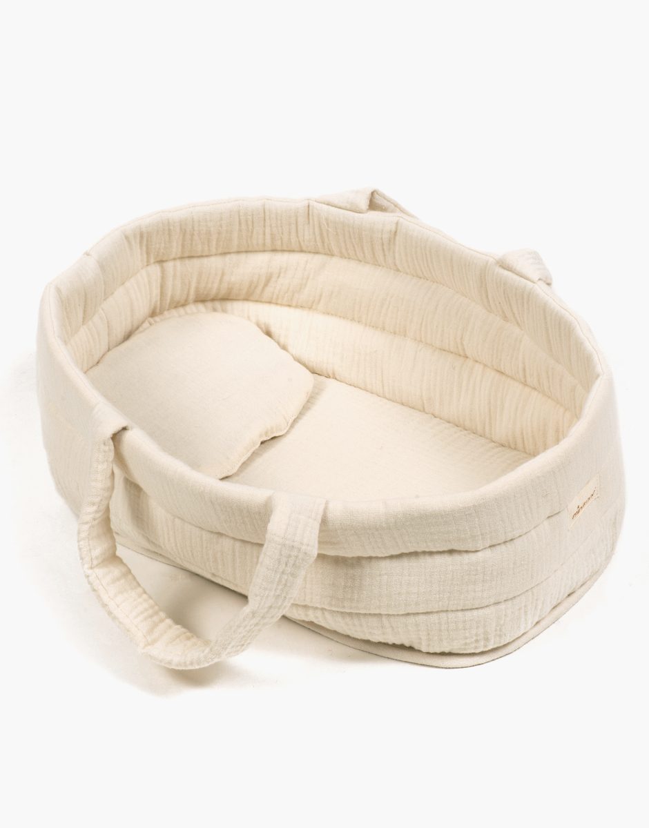 Couffin poupée et son oreiller en gaze de coton mastic