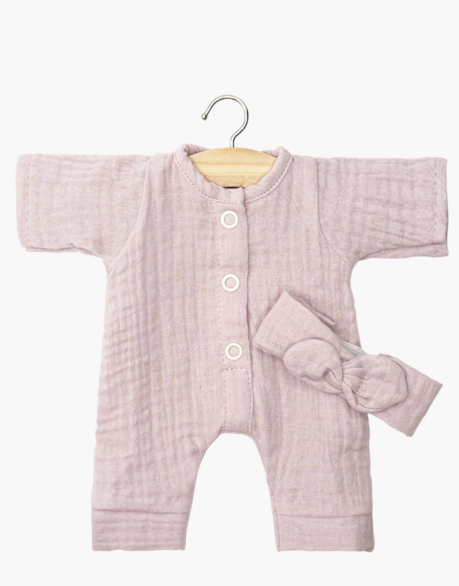 Babies - Combinaison Lili et son headband en gaze de coton rose orchidée