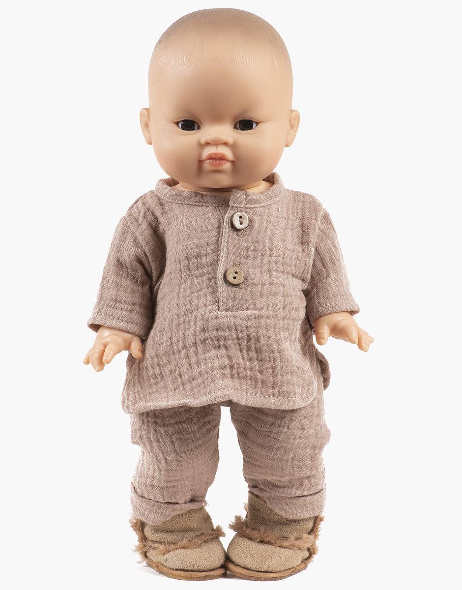 Ensemble Andrea manches longues en gaze de coton moka