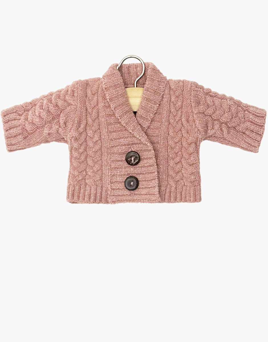 Gilet Gil en tricot rose thé et son pochon