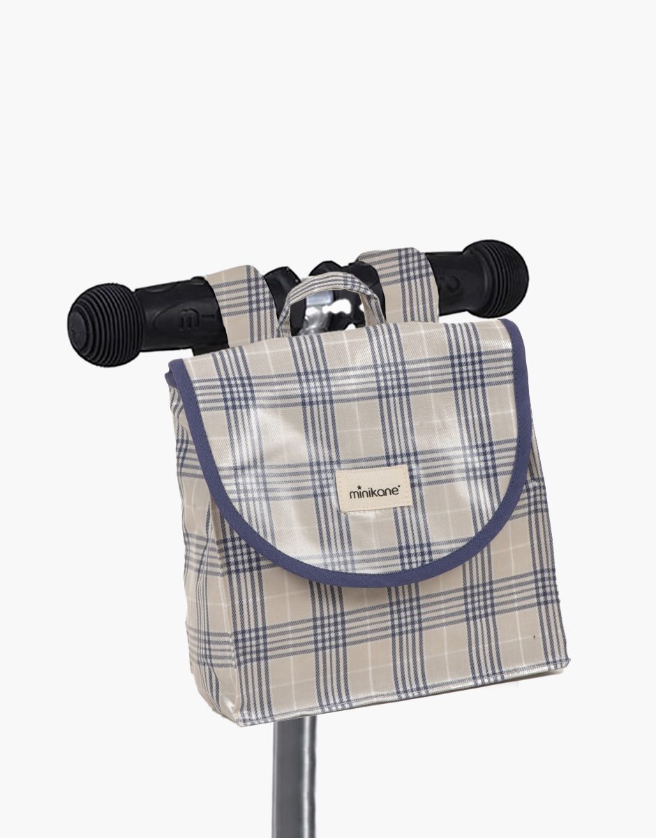 Sac de guidon en coton enduit à carreaux bleu