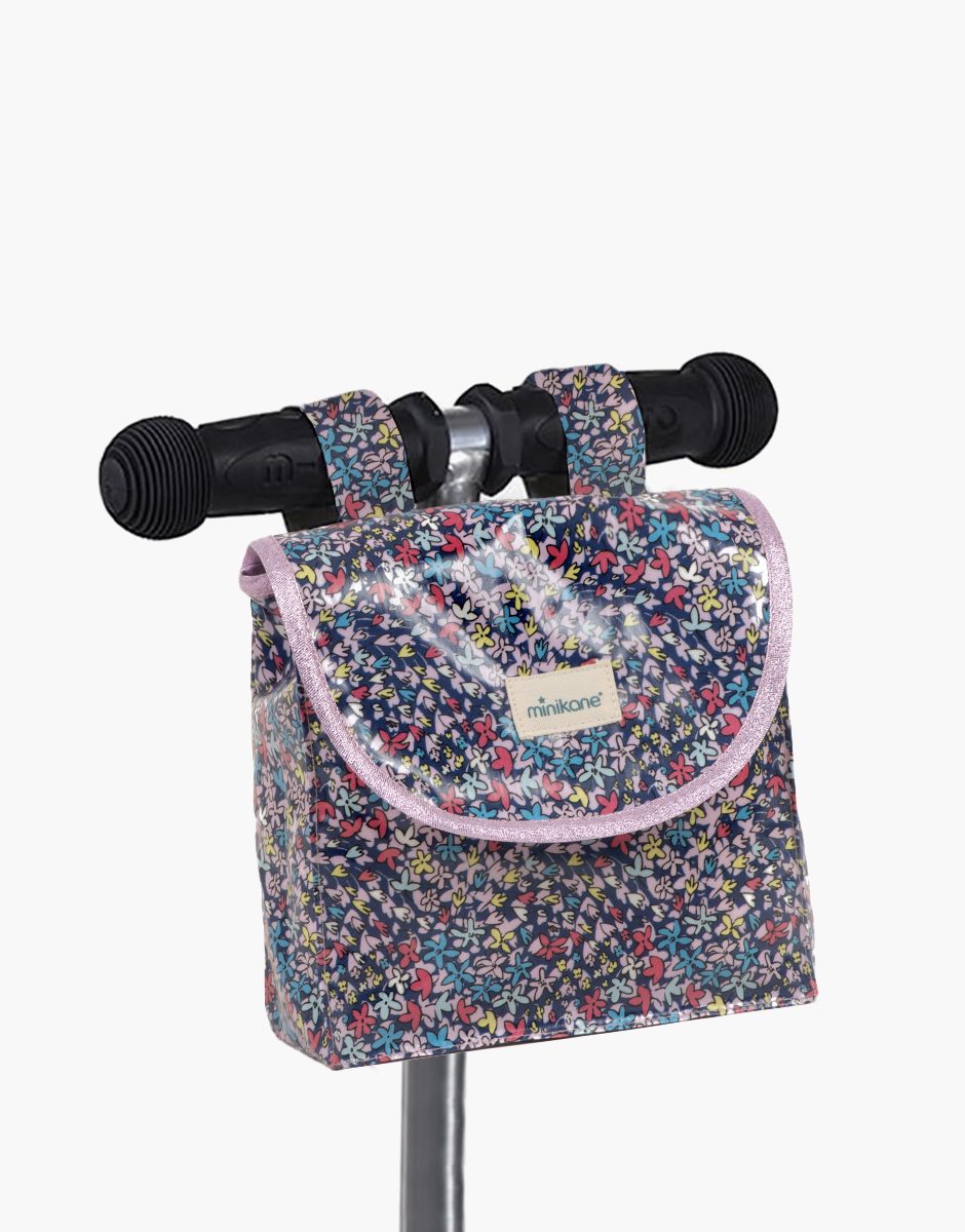 Sac de guidon en coton enduit Flowerly bleu