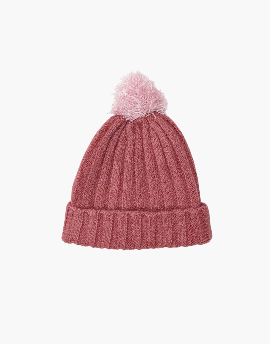 Bonnet Barry en tricot fushia avec pompon rose clair