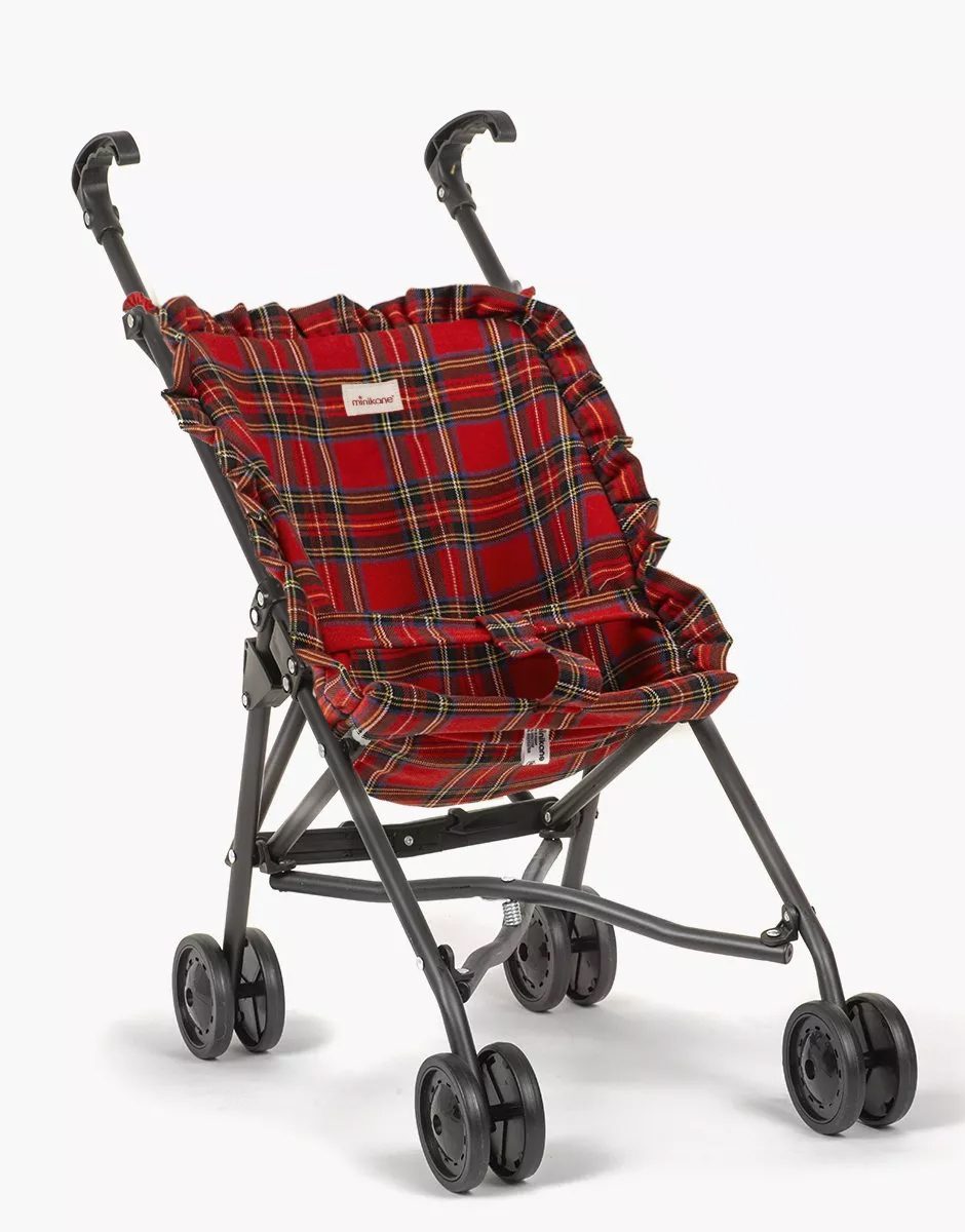 Poussette poupée à volants Christmas à carreaux Tartan rouge sur châssis noir