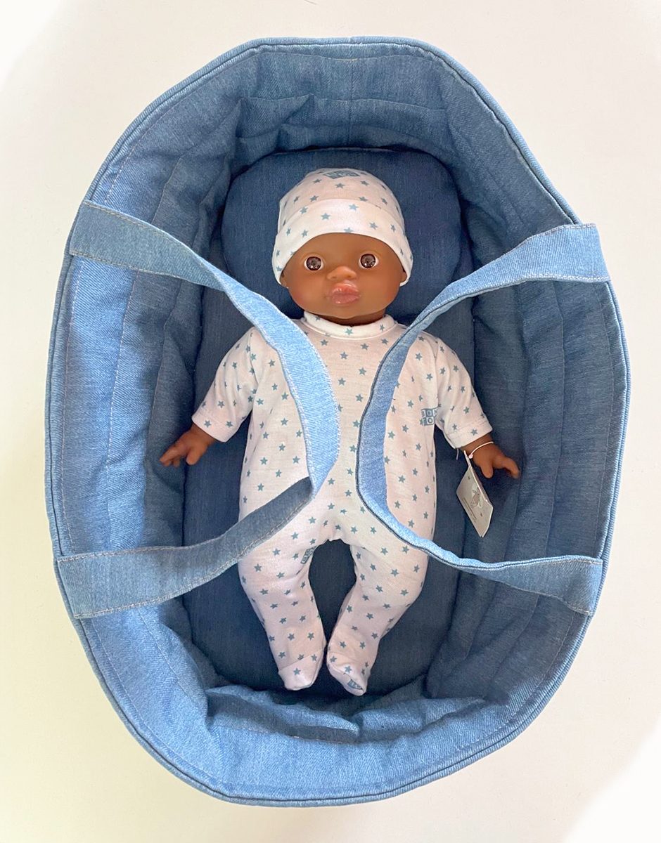 *Poupée Babies 28cm Ondine et son ensemble Minikane X BONTON avec couffin en jean