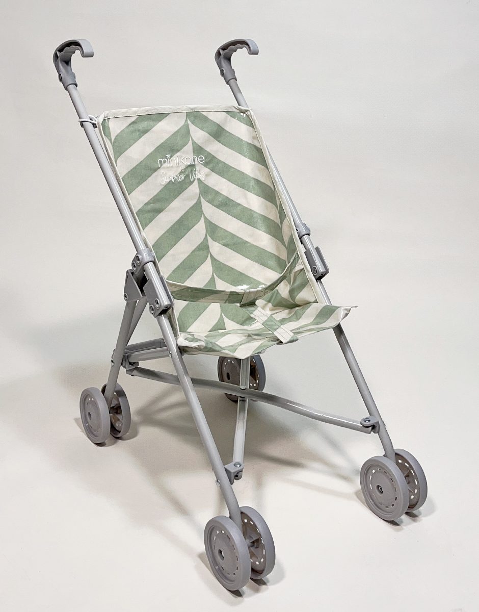 *Poussette poupée avec assise en coton enduit Stripes vert de gris