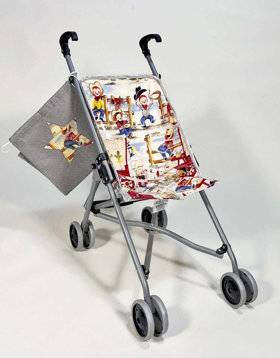*Poussette poupée avec assise en coton enduit Ranch et son sac