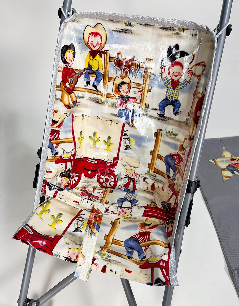 *Poussette poupée avec assise en coton enduit Ranch et son sac