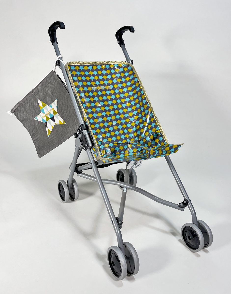 *Poussette poupée avec assise en coton enduit Écailles et son sac