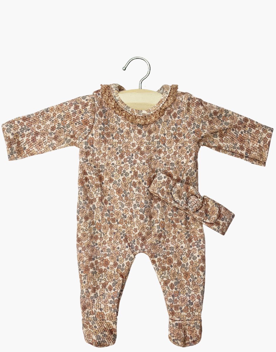 Bambinis - Dors bien Angelo en maille côtelée Petites fleurs cacao et son headband