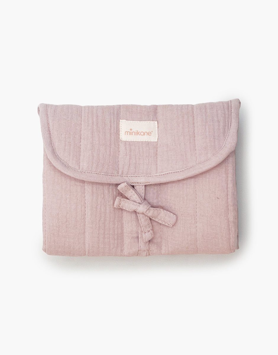 Matelas à langer nomade Noé pour poupées en gaze de coton rose orchidée