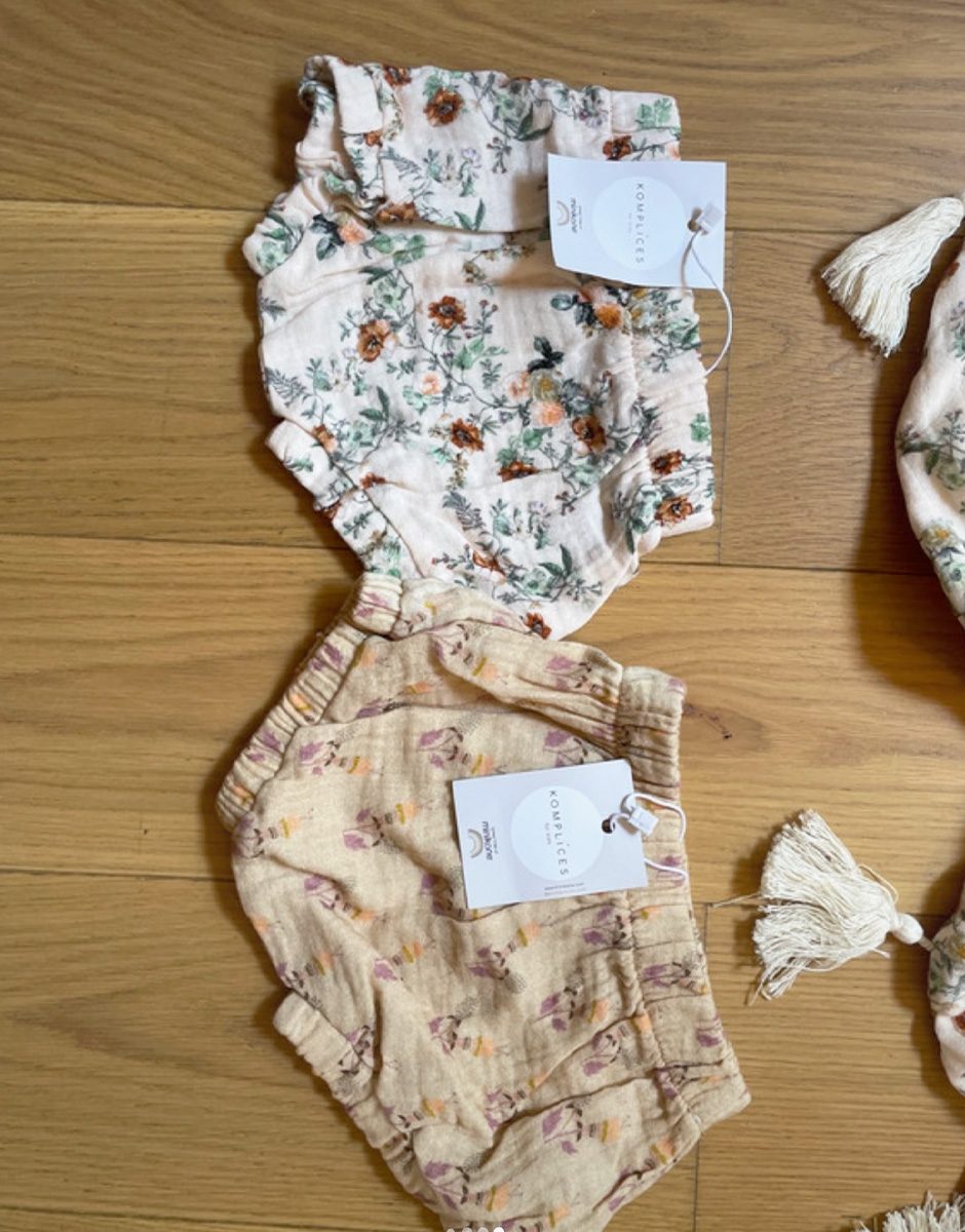 *Lot de 2 turbulettes pour enfants et leurs bloomers assortis en gaze de coton