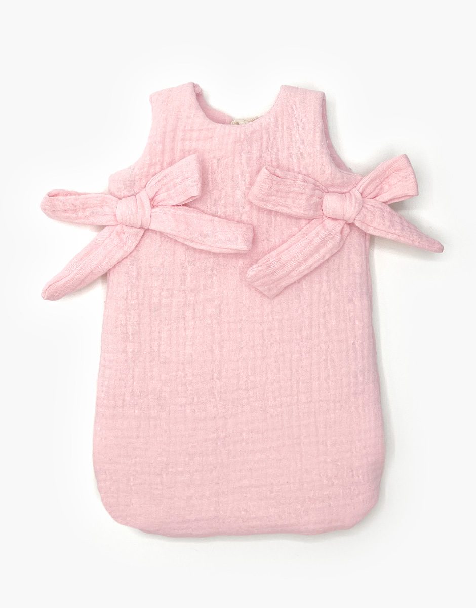 Turbulette poupée à noeuds en gaze de coton fraise